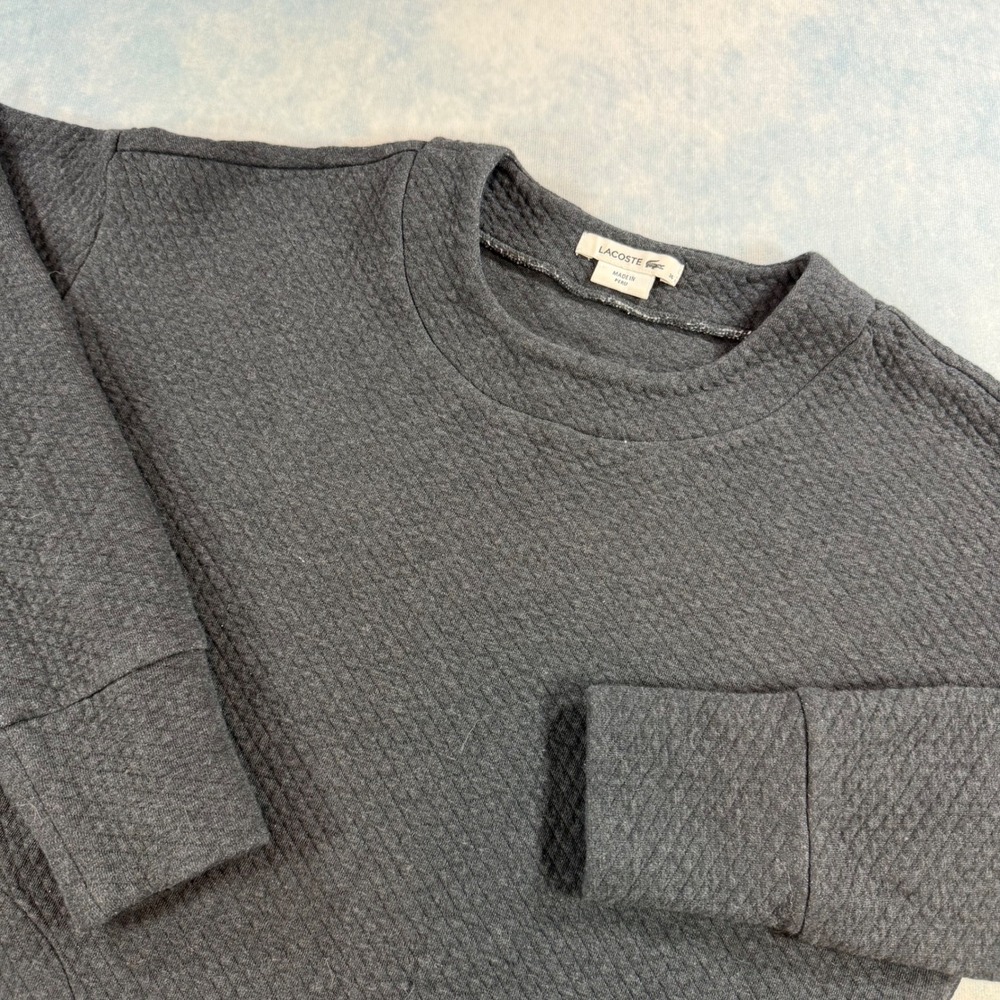 Lacoste Sweatshirt Womens 36 Charcoal Gray Excellent Quilted Crew Neck 7577L